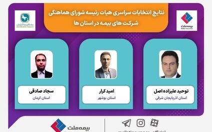 انتخاب روسای شعب بیمه ملت به عنوان دبیر شورای هماهنگی‌ شرکت‌های بیمه در استانهای آذربایجان شرقی، کرمان و بوشهر 
