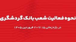 اعلام ساعت کاری شعب بانک گردشگری در بازه زمانی 15 تا 20 فروردین 1405
